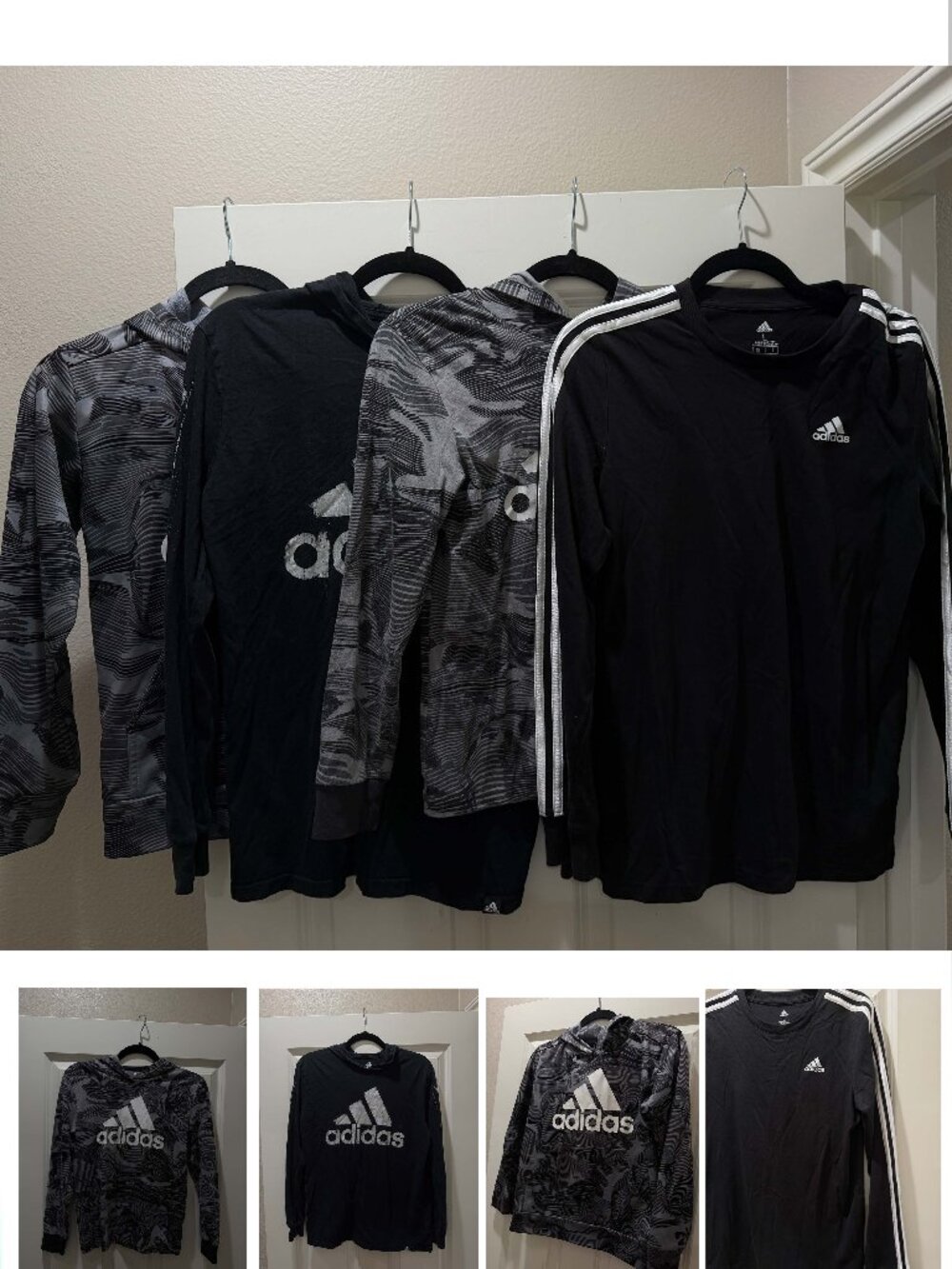 🔥 Adidas Boys Long Sleeve Shirt & Hoodie - 4 PIECE BUNDLE (Size YOUTH M & L) 🎒